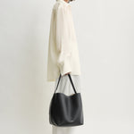 Toteme Medium Belted Grained-Leather Tote in Black - detail view