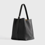 Toteme Medium Belted Grained-Leather Tote in Black - close up