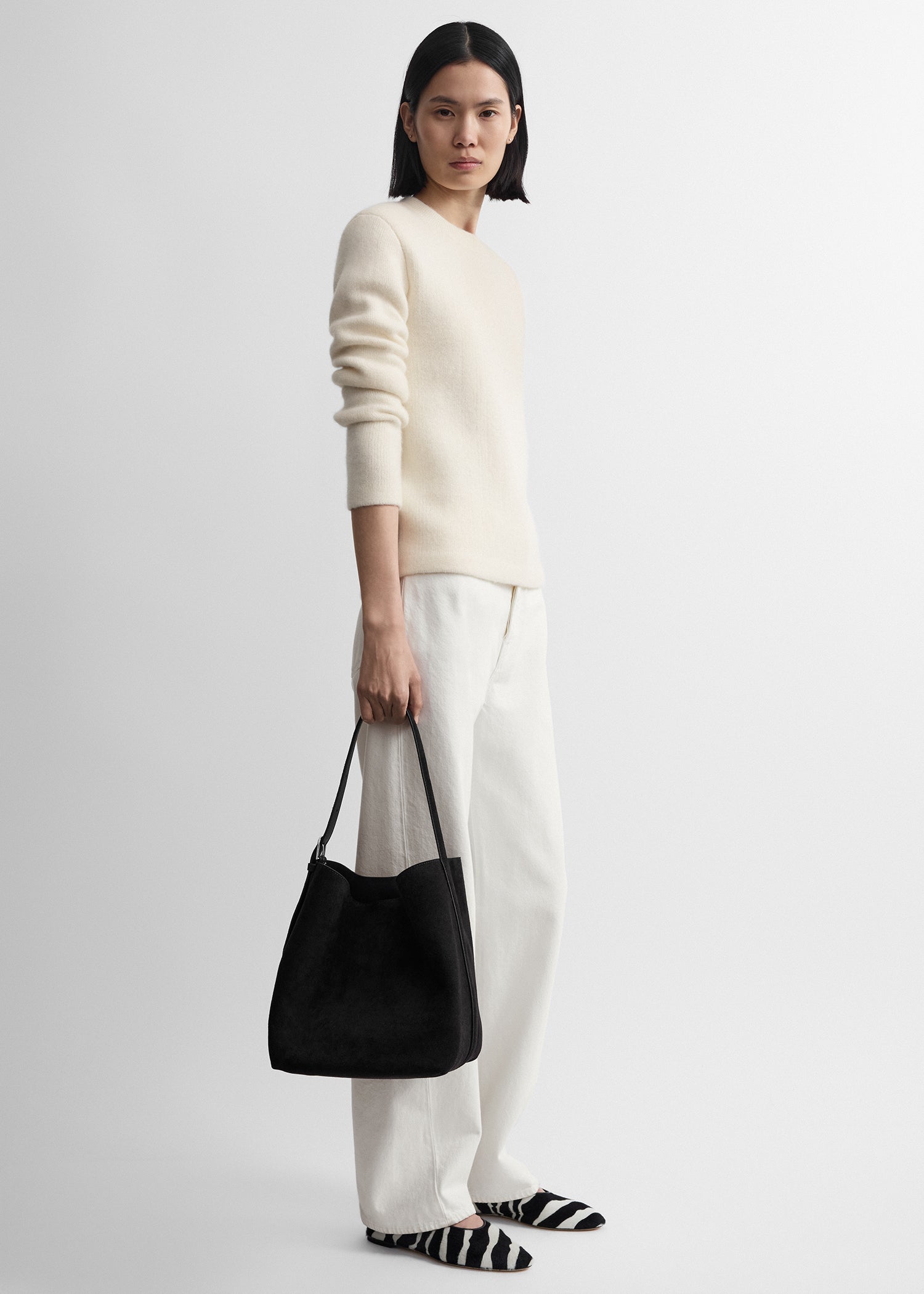 Toteme Medium Belted Suede Tote in Espresso - side view