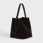 Toteme Medium Belted Suede Tote in Espresso - styled look