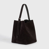 Toteme Medium Belted Suede Tote in Espresso - styled look