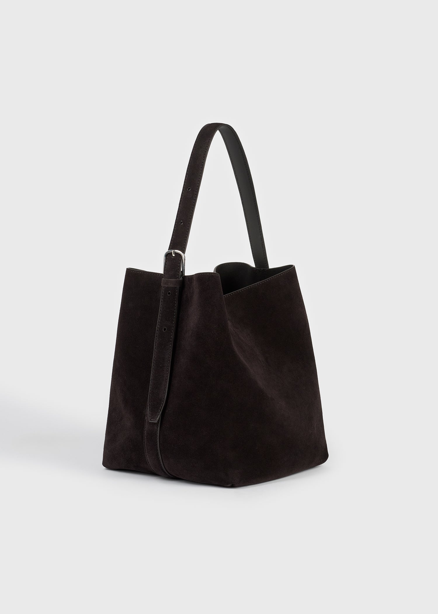 Toteme Medium Belted Suede Tote in Espresso - styled look