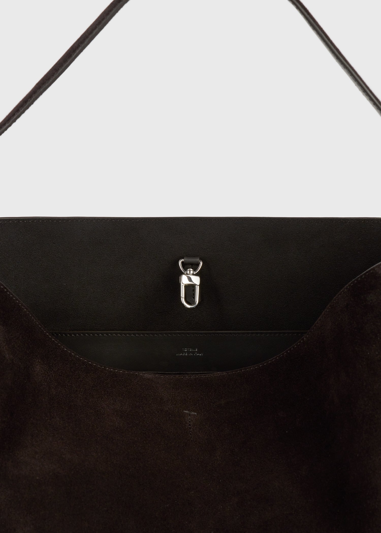 Toteme Medium Belted Suede Tote in Espresso - close up