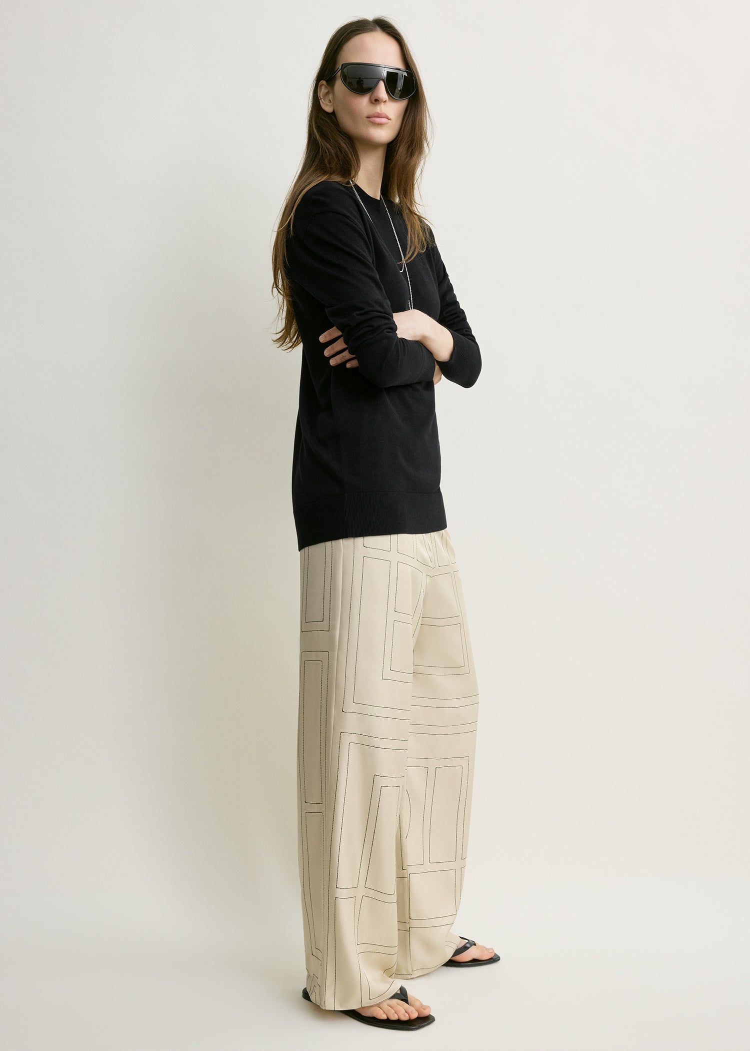 Toteme Monogram Silk PJ Bottoms in Ivory - side view