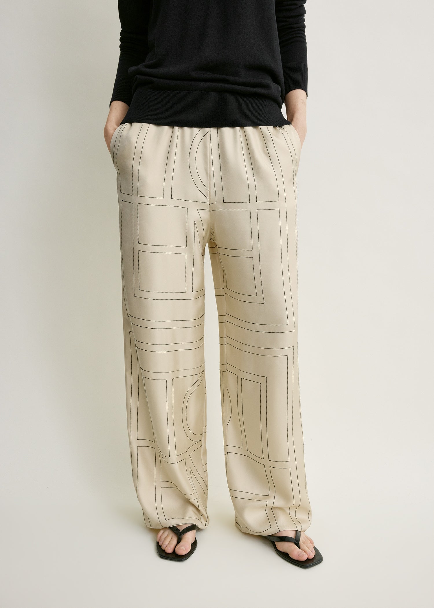 Toteme Monogram Silk PJ Bottoms in Ivory - outfit inspiration