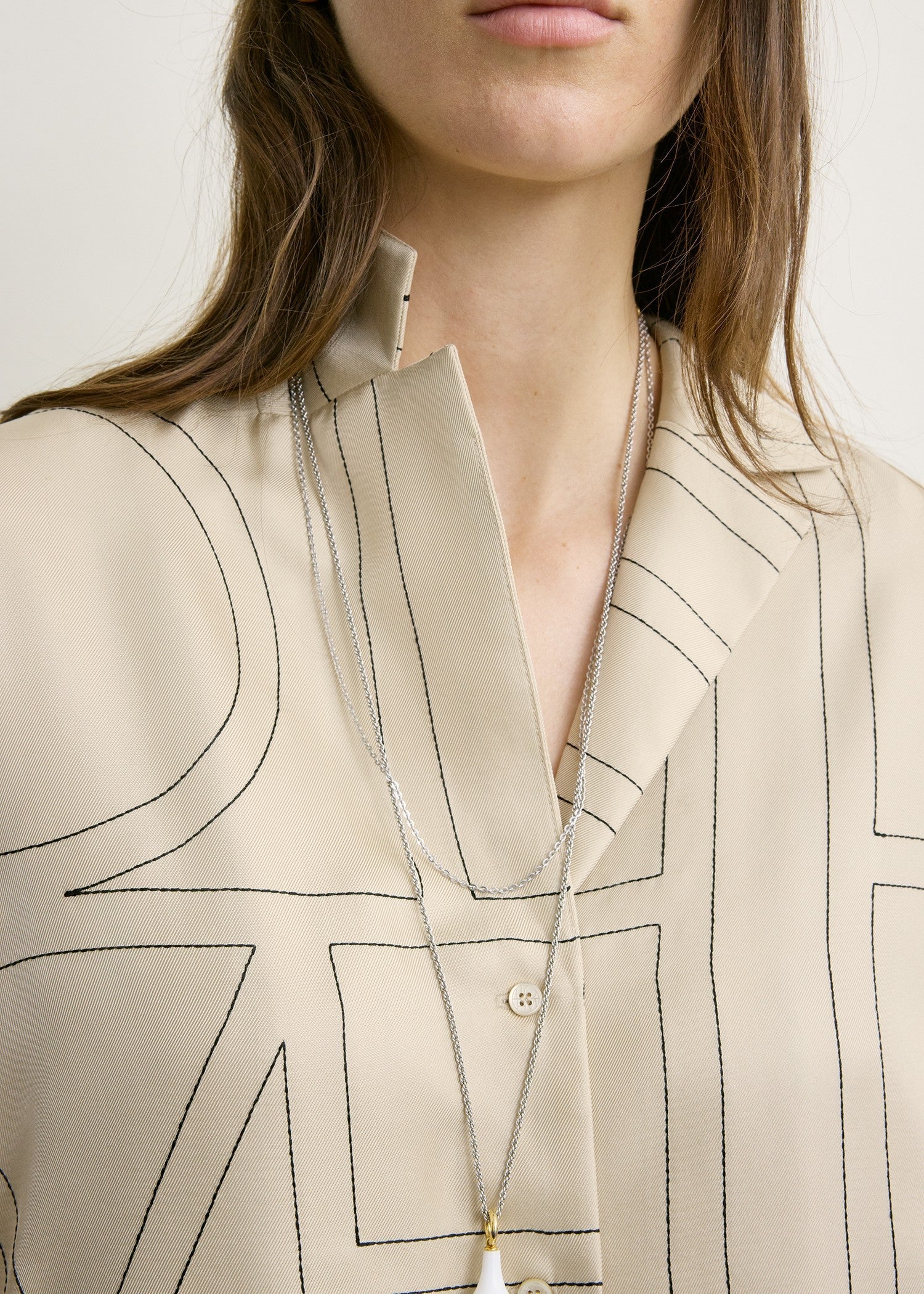 Toteme Monogram Silk PJ Top in Ivory - close up