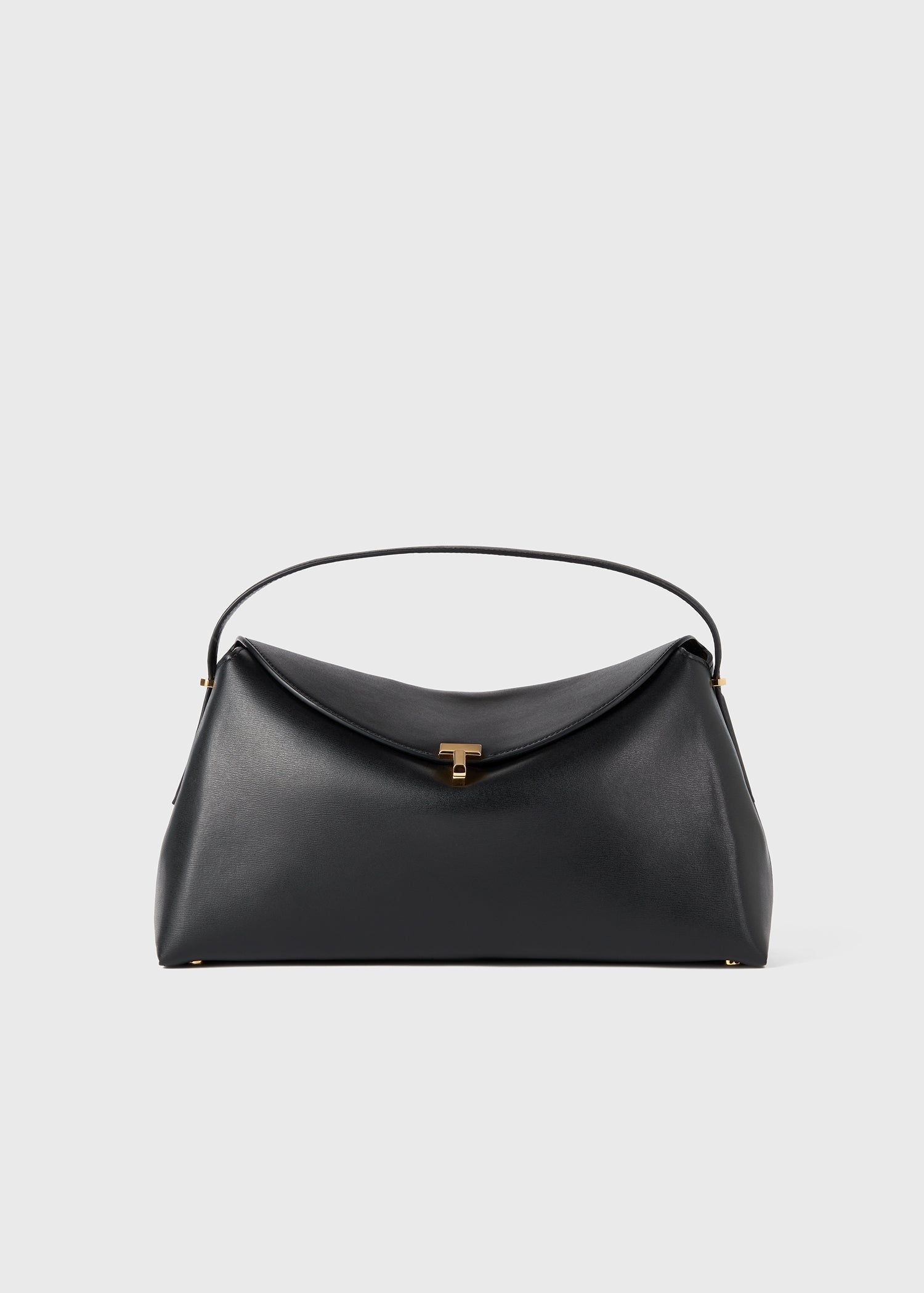 Toteme T-Lock Leather Top Handle in Black