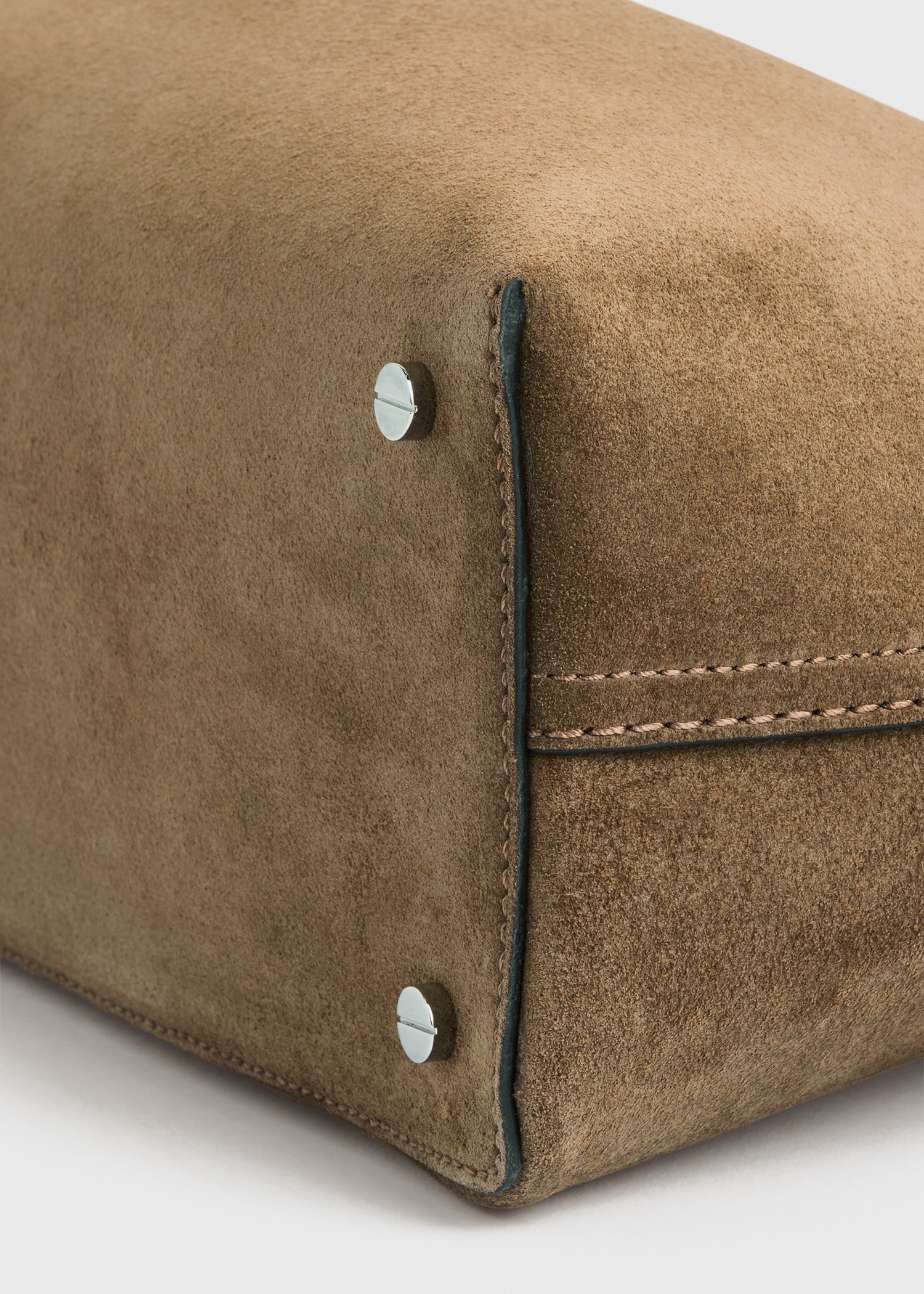 Toteme T-Lock Suede Top Handle in Tobacco - close up