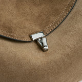 Toteme T-Lock Suede Top Handle in Tobacco - close up