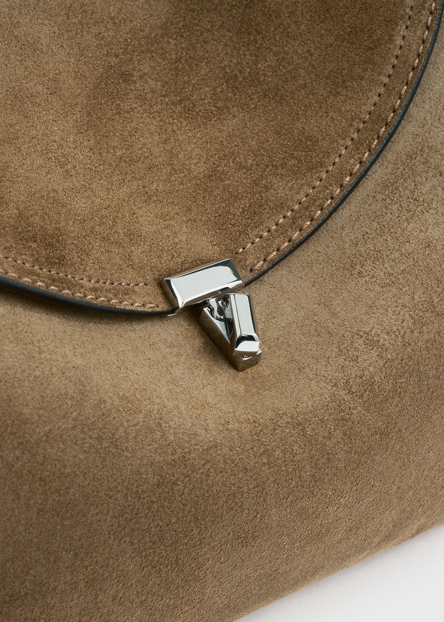 Toteme T-Lock Suede Top Handle in Tobacco - close up