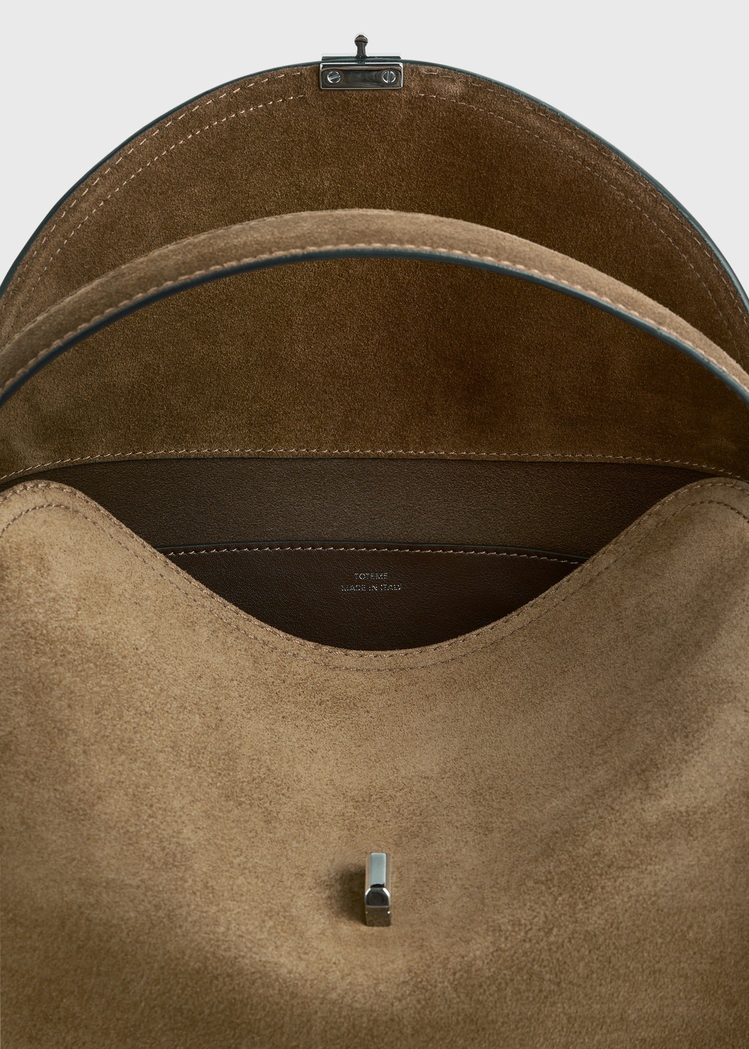 Toteme T-Lock Suede Top Handle in Tobacco - close up