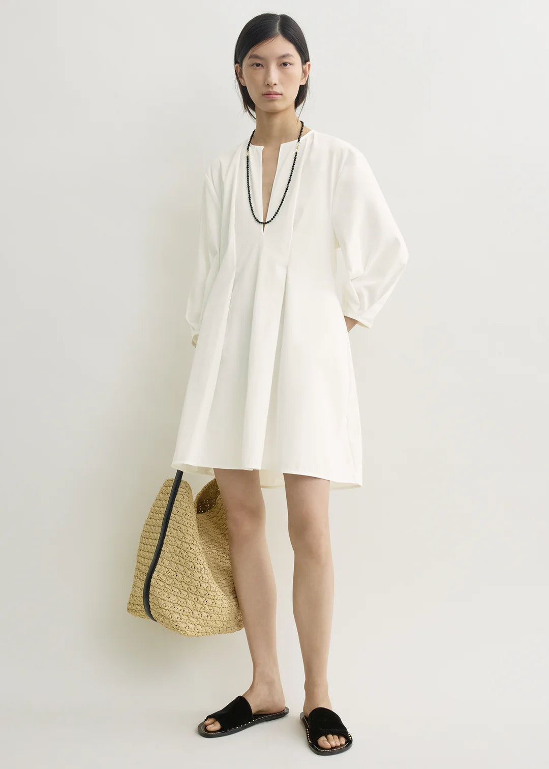 Toteme Balloon Sleeve Cotton Dress in White