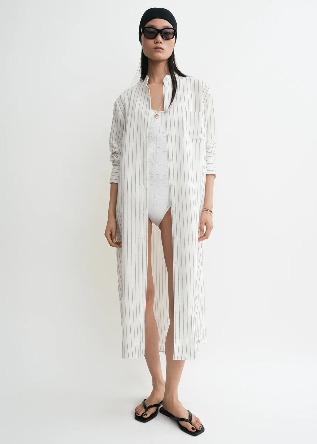 Toteme Striped Summer Tunic in White and Oyster