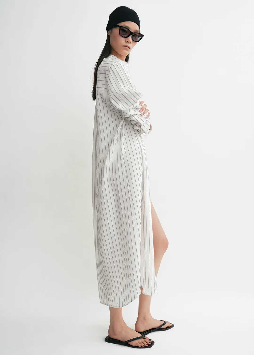Toteme Striped Summer Tunic in White and Oyster