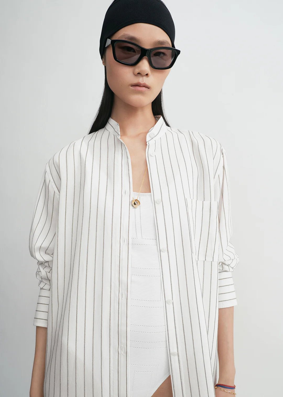 Toteme Striped Summer Tunic in White and Oyster