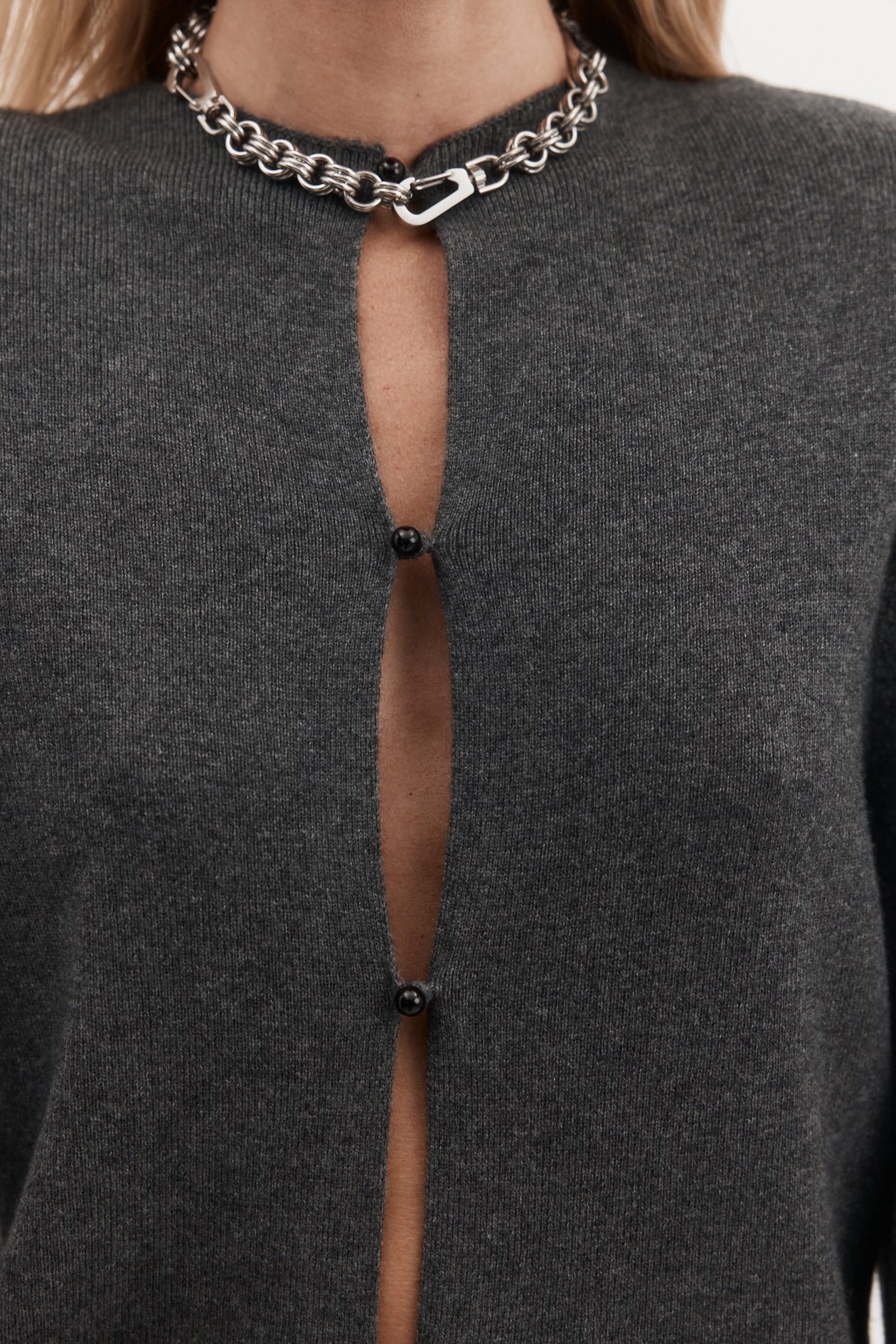 Harris Tapper Violetta Cardigan in Pewter - close up