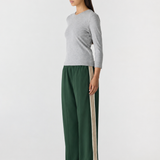 Bassike Wide Leg Athletic Tape Pant in Pine & Cream Tape