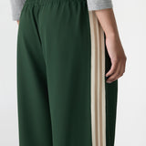 Bassike Wide Leg Athletic Tape Pant in Pine & Cream Tape