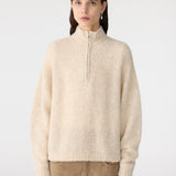 Bassike Wool Alpaca Zip Up Knit in Alabaster