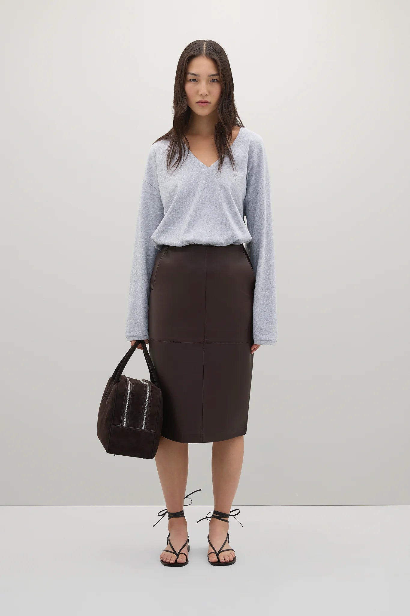 A Emery Wright Leather Skirt in Mahogany