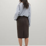 A Emery Wright Leather Skirt in Mahogany