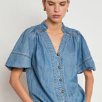Zoe Kratzmann Magnify Top in Light Washed Denim - detail view