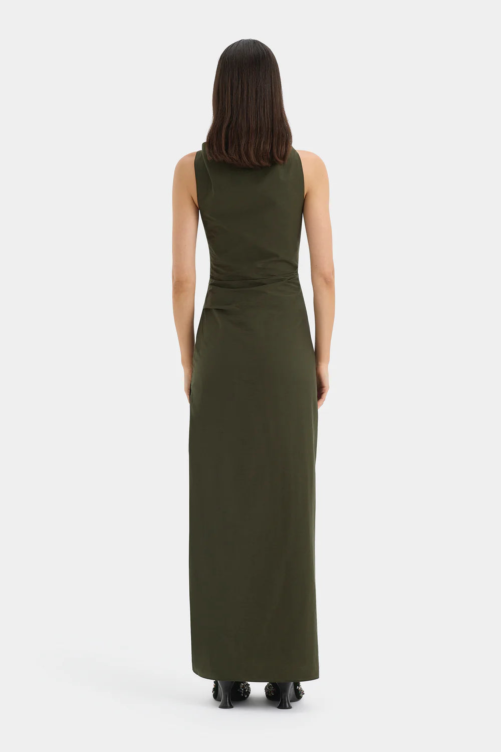 Sir Sorel Maxi Dress in Dark Olive - styled look