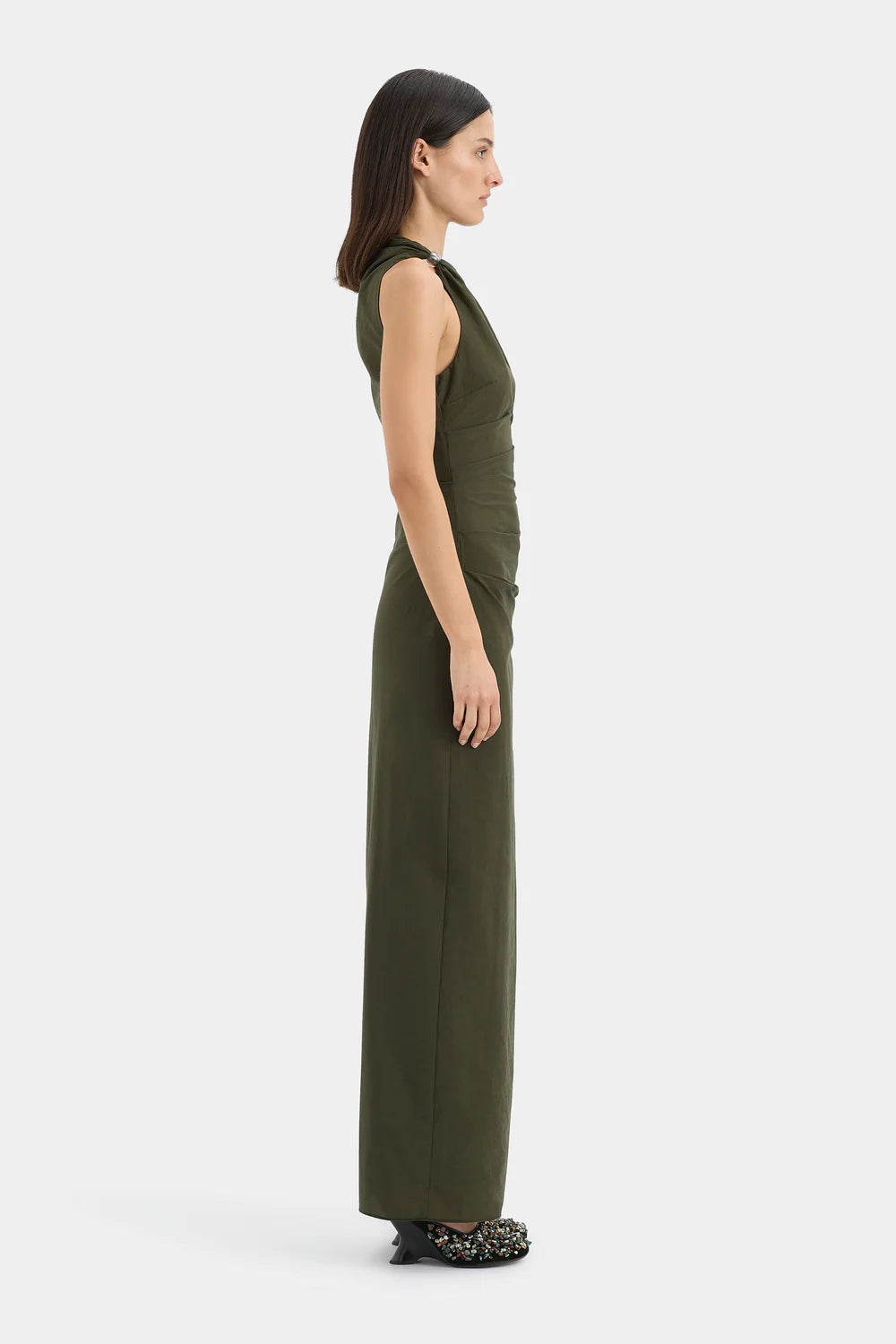 Sir Sorel Maxi Dress in Dark Olive - detail view
