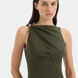 Sir Sorel Maxi Dress in Dark Olive - close up