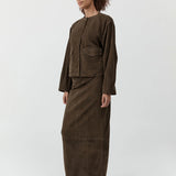 St Agni Suede Column Skirt in Khaki