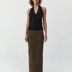 St Agni Suede Column Skirt in Khaki