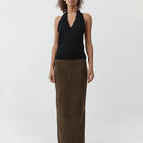 St Agni Suede Column Skirt in Khaki