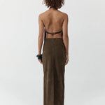 St Agni Suede Column Skirt in Khaki