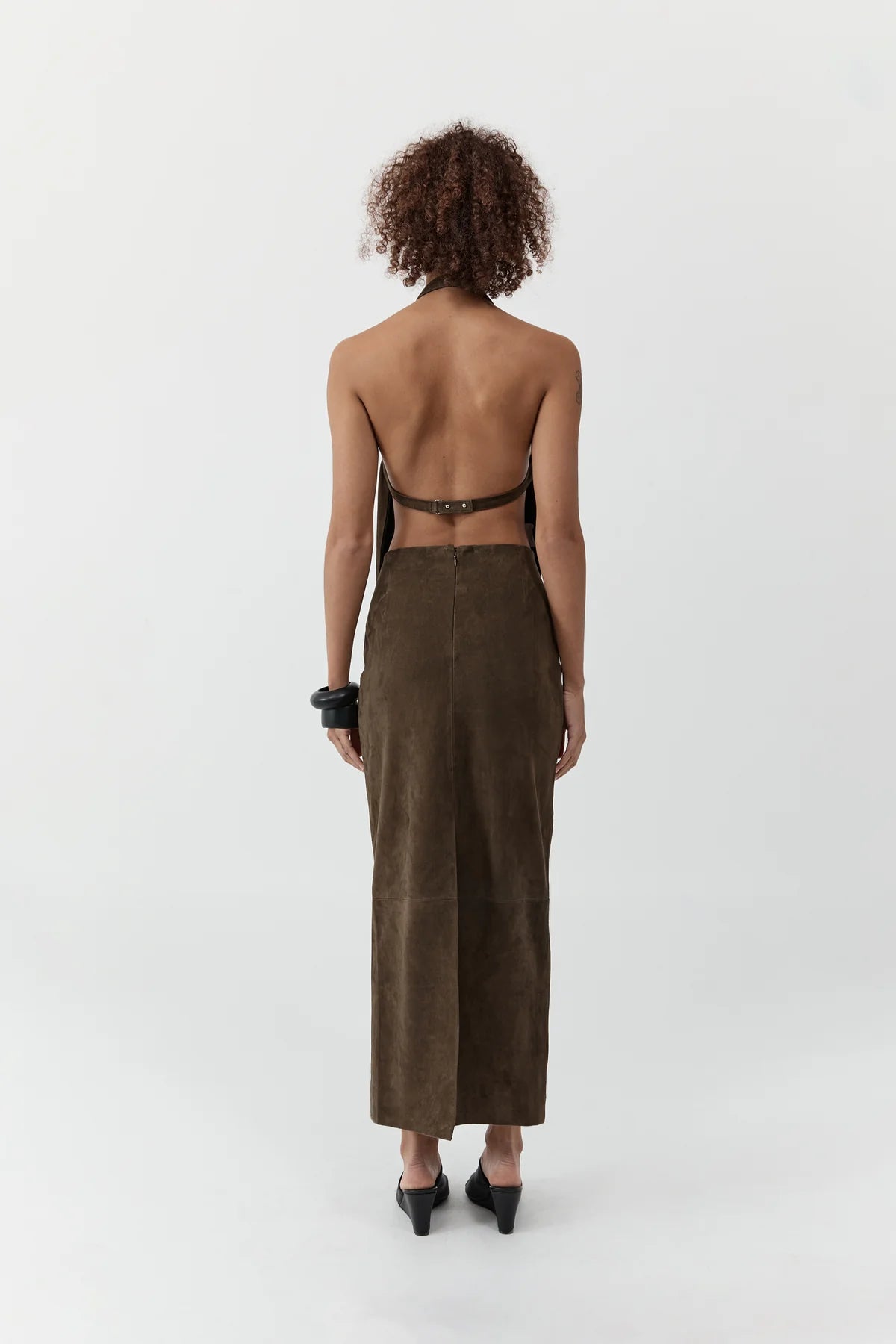 St Agni Suede Column Skirt in Khaki