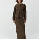 St Agni Suede Column Skirt in Khaki