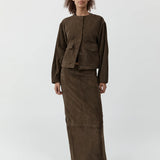 St Agni Suede Column Skirt in Khaki