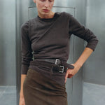 St Agni Suede Column Skirt in Khaki