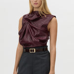Camilla and Marc Sana Drape Tailored Top in Burgundy - outfit inspiration