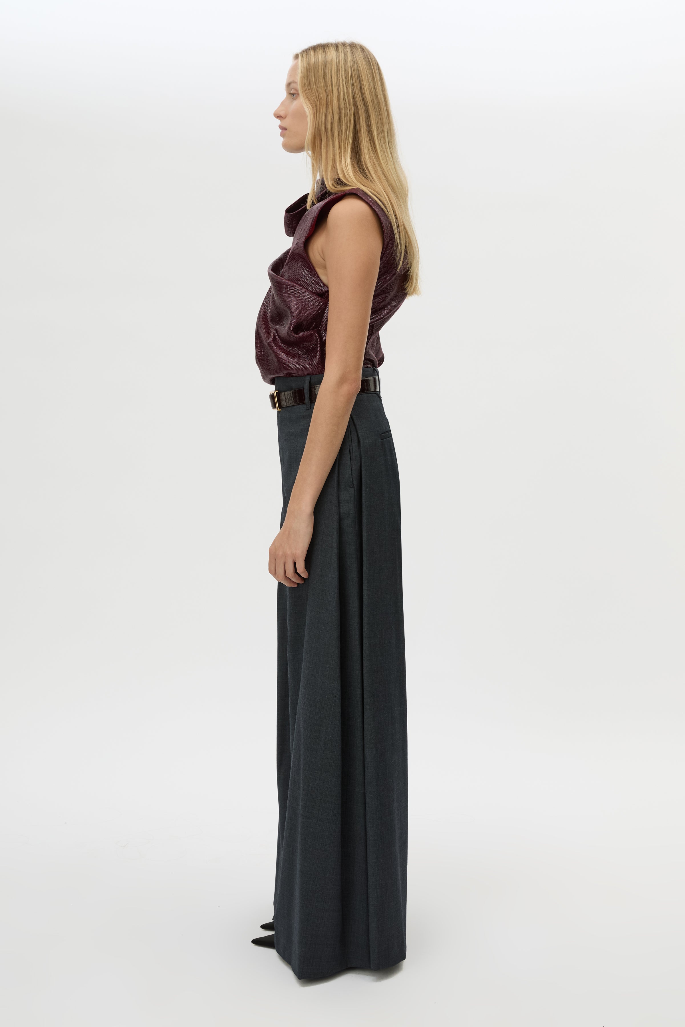 Camilla and Marc Sana Drape Tailored Top in Burgundy - detail view