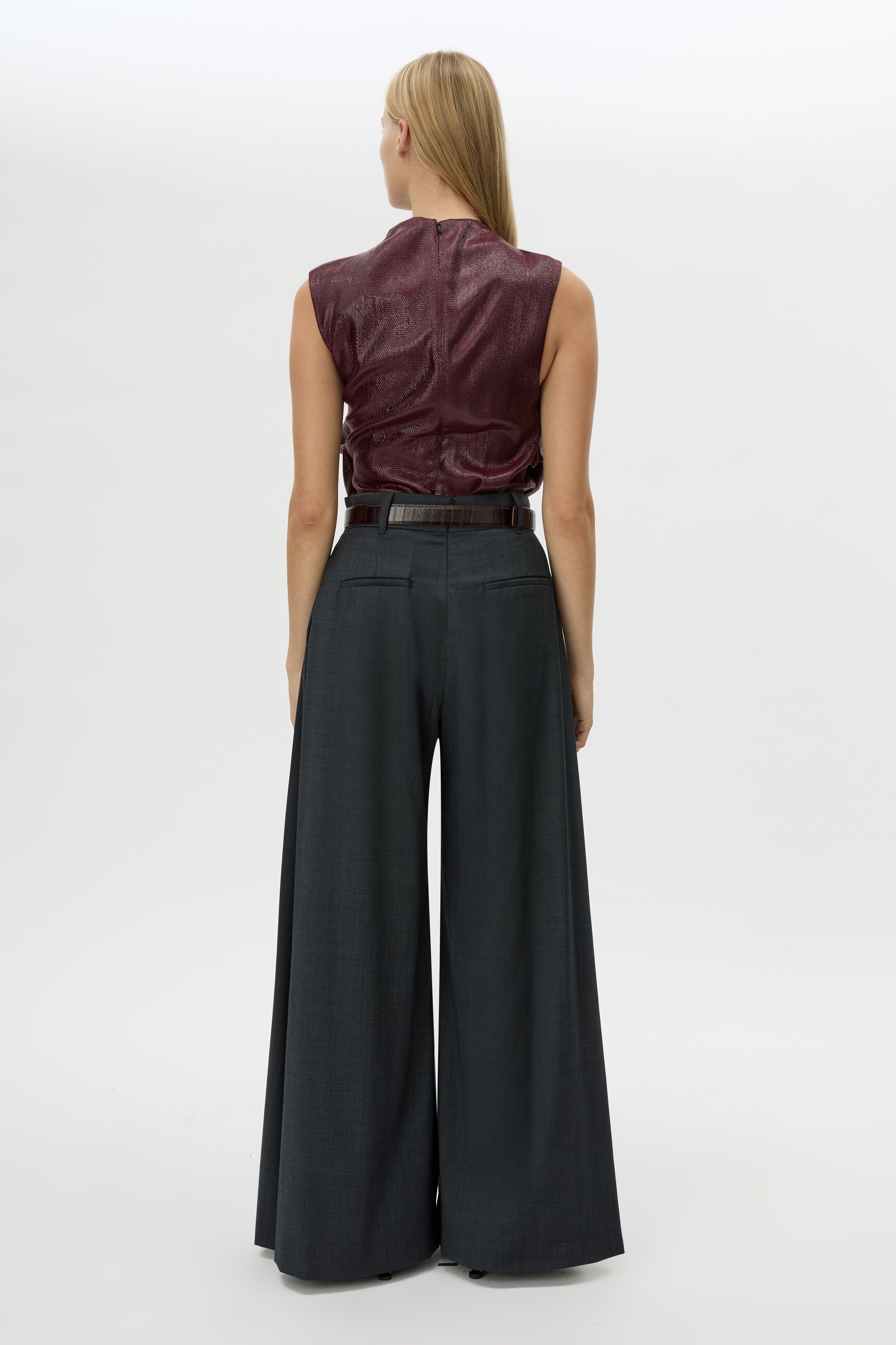 Camilla and Marc Sana Drape Tailored Top in Burgundy - styled look