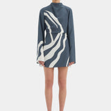 Sir Lilou Long Sleeve Mini Dress in Liora Charcoal Blue - side view