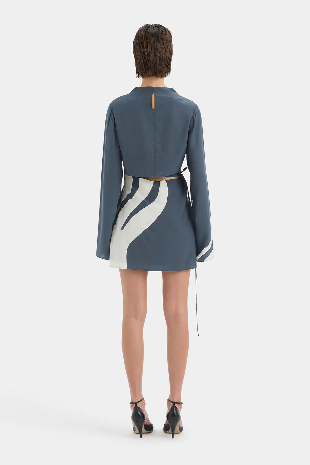 Sir Lilou Long Sleeve Mini Dress in Liora Charcoal Blue - styled look
