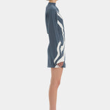 Sir Lilou Long Sleeve Mini Dress in Liora Charcoal Blue - detail view