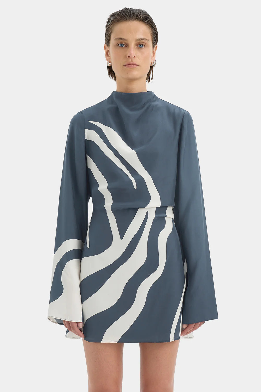 Sir Lilou Long Sleeve Mini Dress in Liora Charcoal Blue - outfit inspiration
