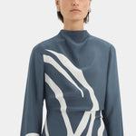 Sir Lilou Long Sleeve Mini Dress in Liora Charcoal Blue - close up