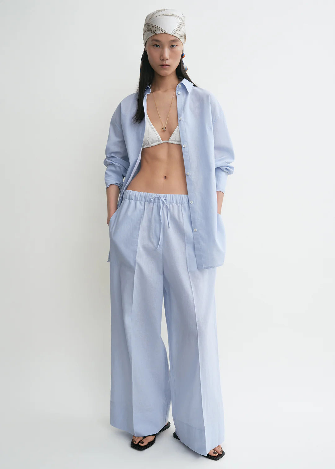 Toteme Wide Summer Trouser in Sky Blue