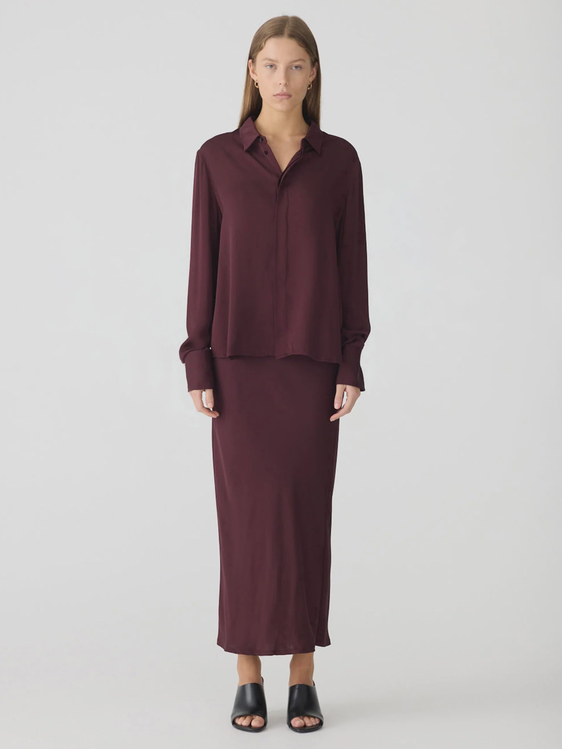 Bassike Fine Silk Shirt in Burgundy