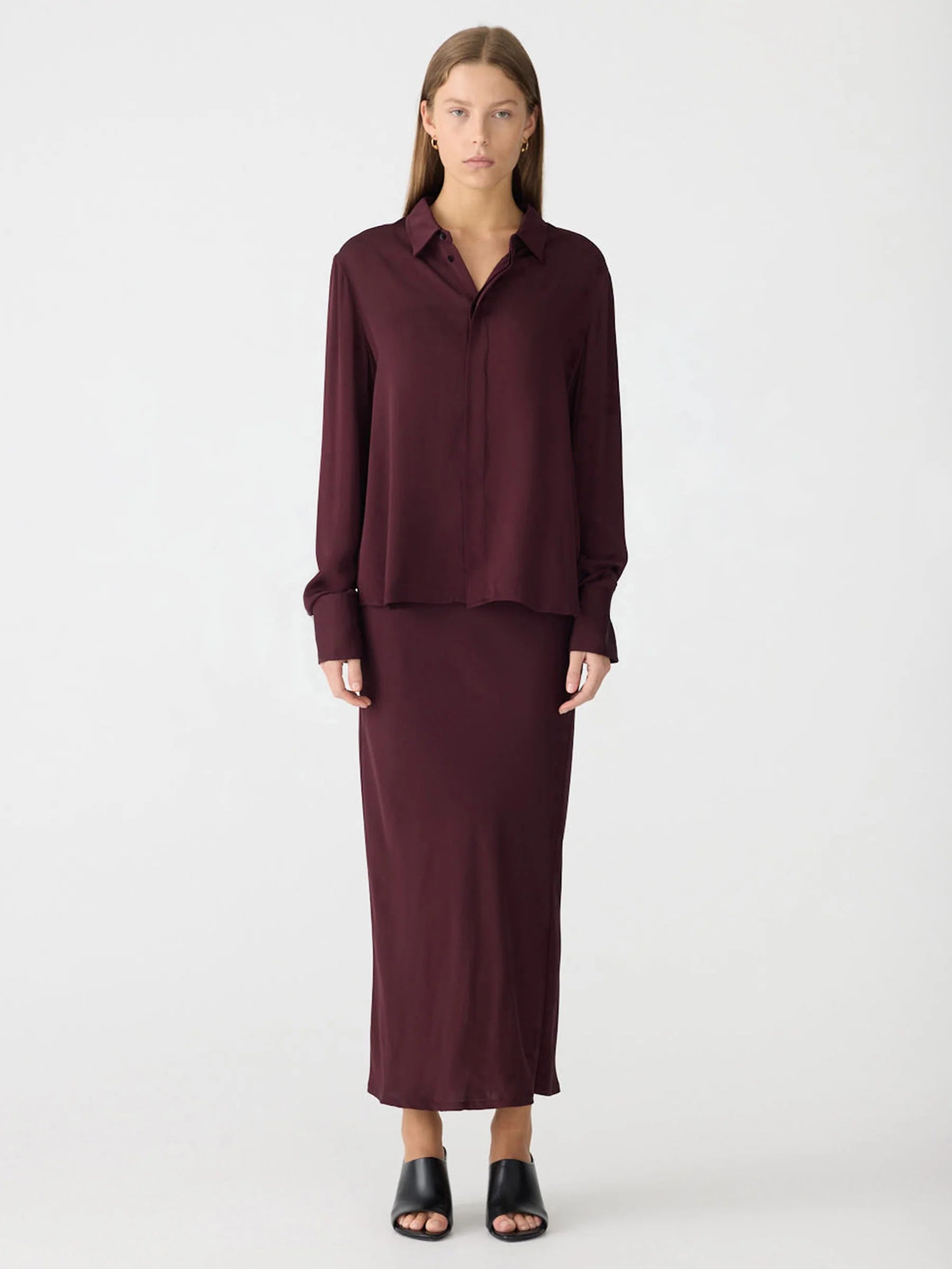Bassike Fine Silk Shirt in Burgundy