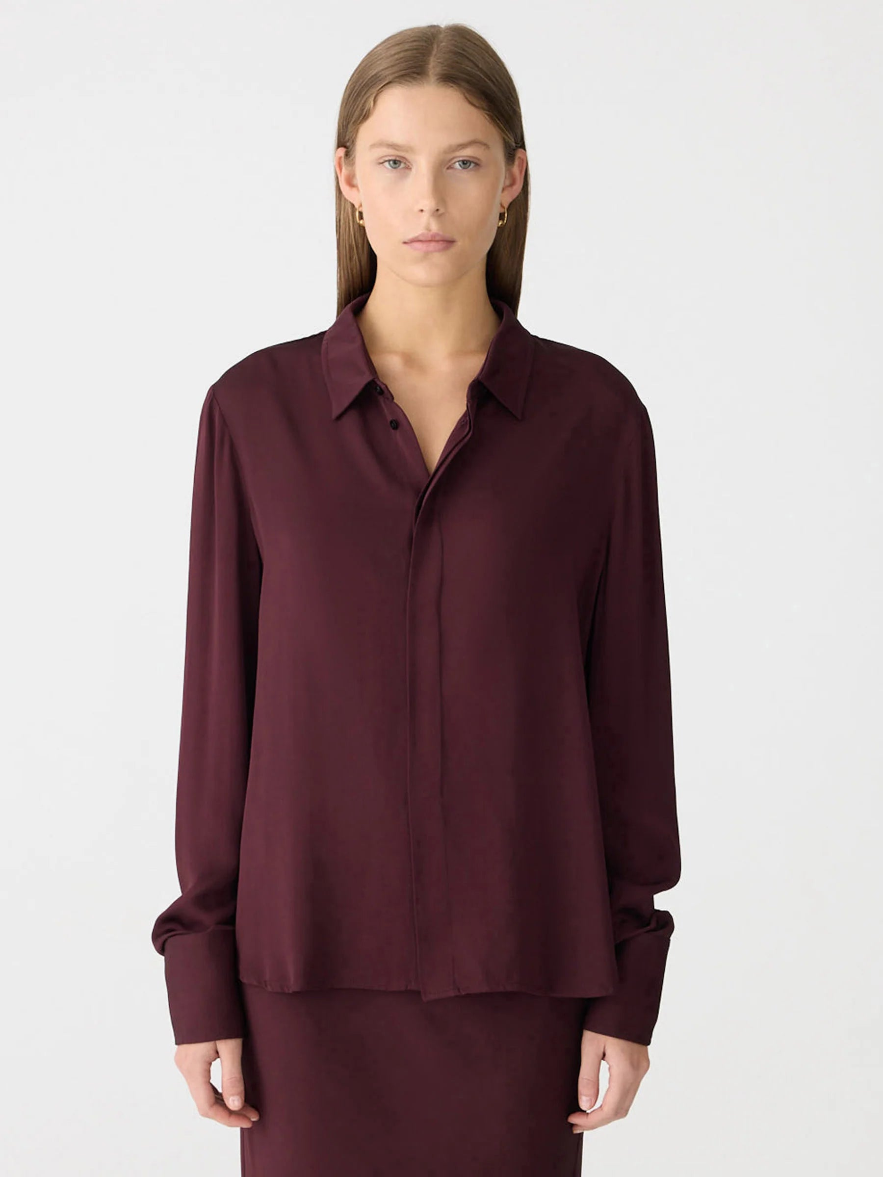 Bassike Fine Silk Shirt in Burgundy