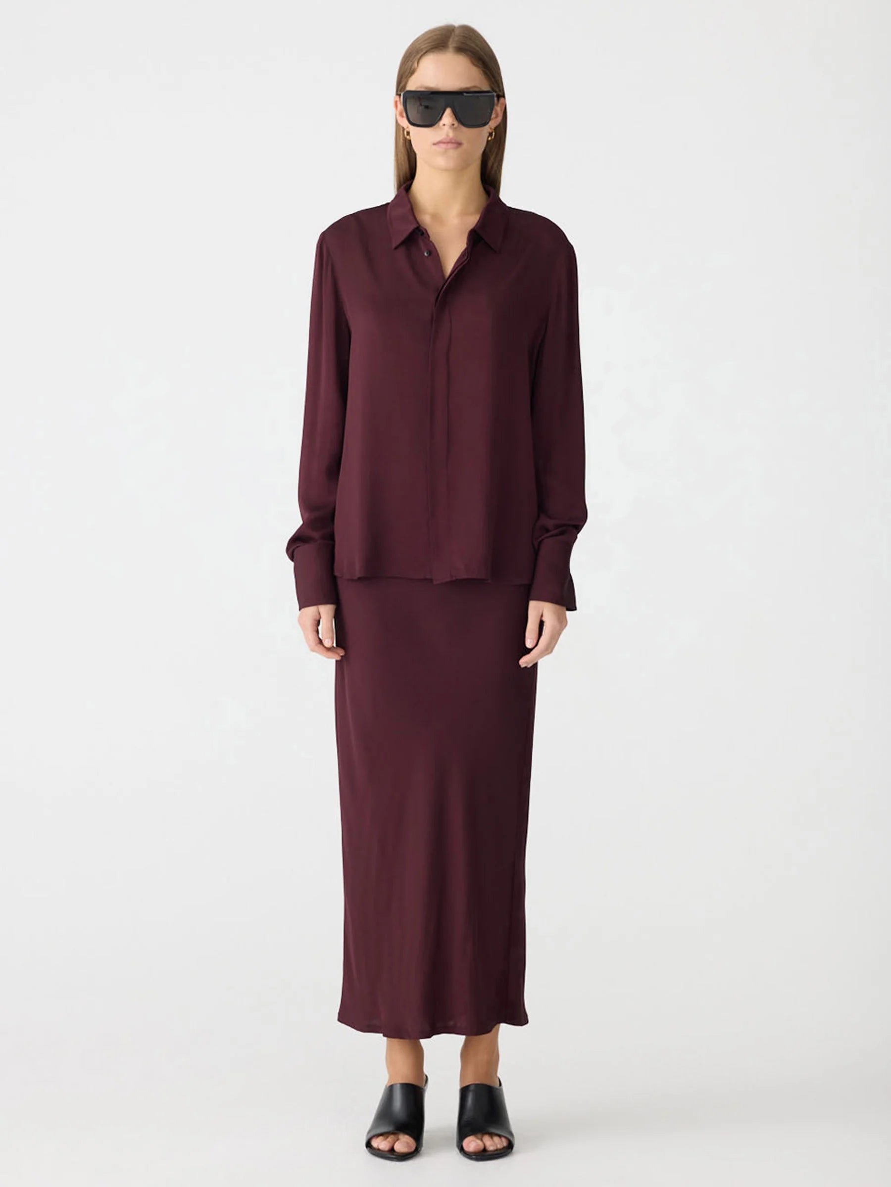 Bassike Fine Silk Shirt in Burgundy